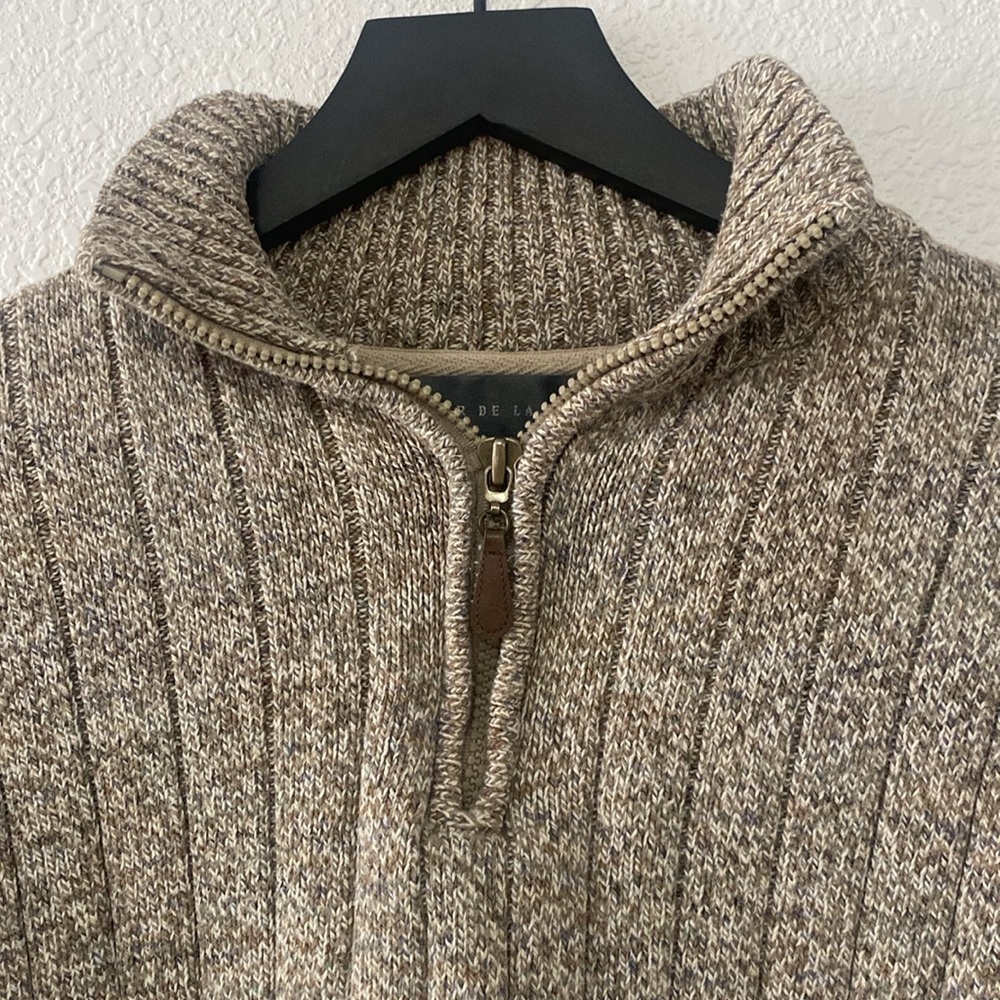 Oscar De La Renta Tan Ribbed Knit Half-Zip Mock Neck Sweater - Picture 5 of 6